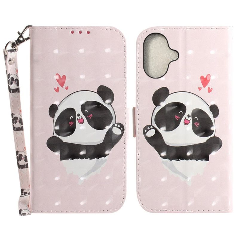 Kožené Puzdro iPhone 16 Panda Love S Popruhom