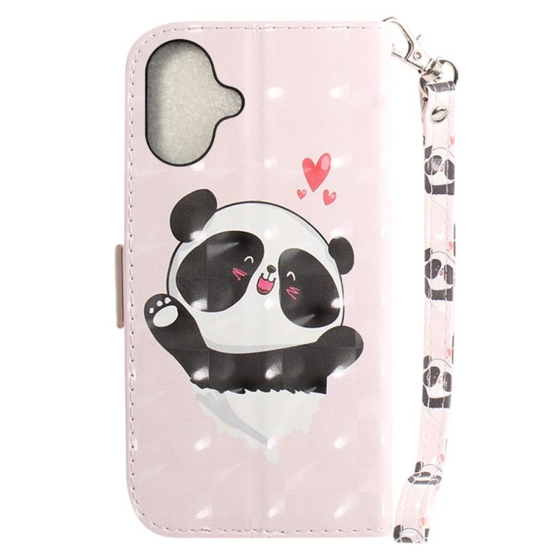 Kožené Puzdro iPhone 16 Panda Love S Popruhom