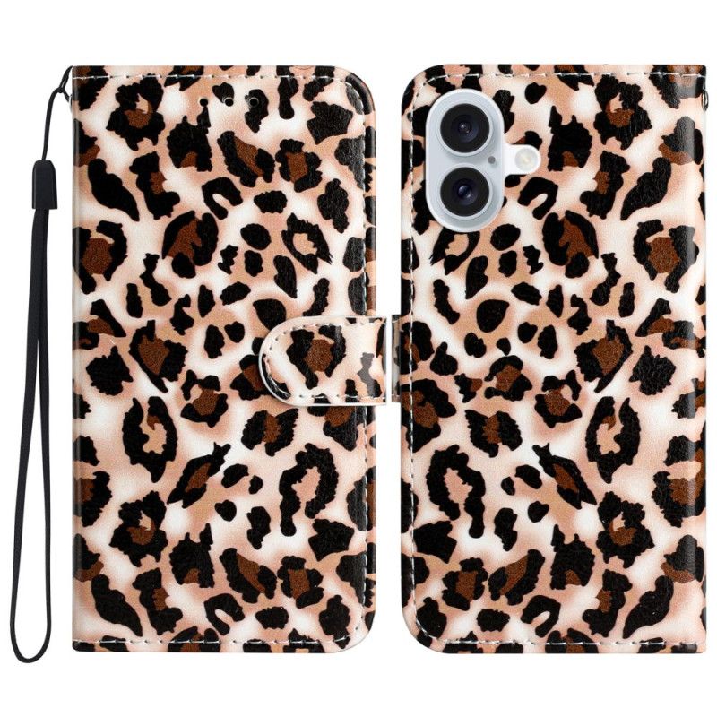 Puzdro iPhone 16 Leopardí Vzor S Remienkom