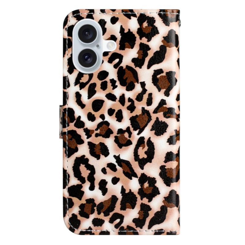 Puzdro iPhone 16 Leopardí Vzor S Remienkom