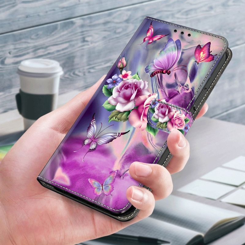 Puzdro Samsung Galaxy A55 5g Fialové Motýle A Kvety