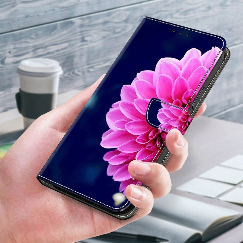 Puzdro Samsung Galaxy A55 5g Ružový Kvet Na Modrom Pozadí