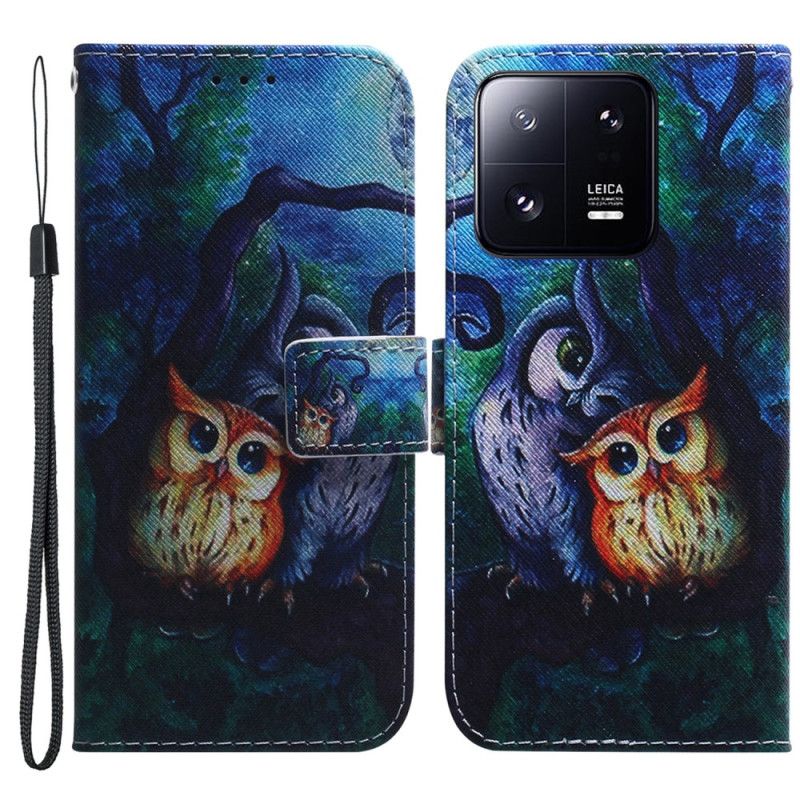 Kožené Puzdro Xiaomi 13 Pro Maľba Strappy Owls