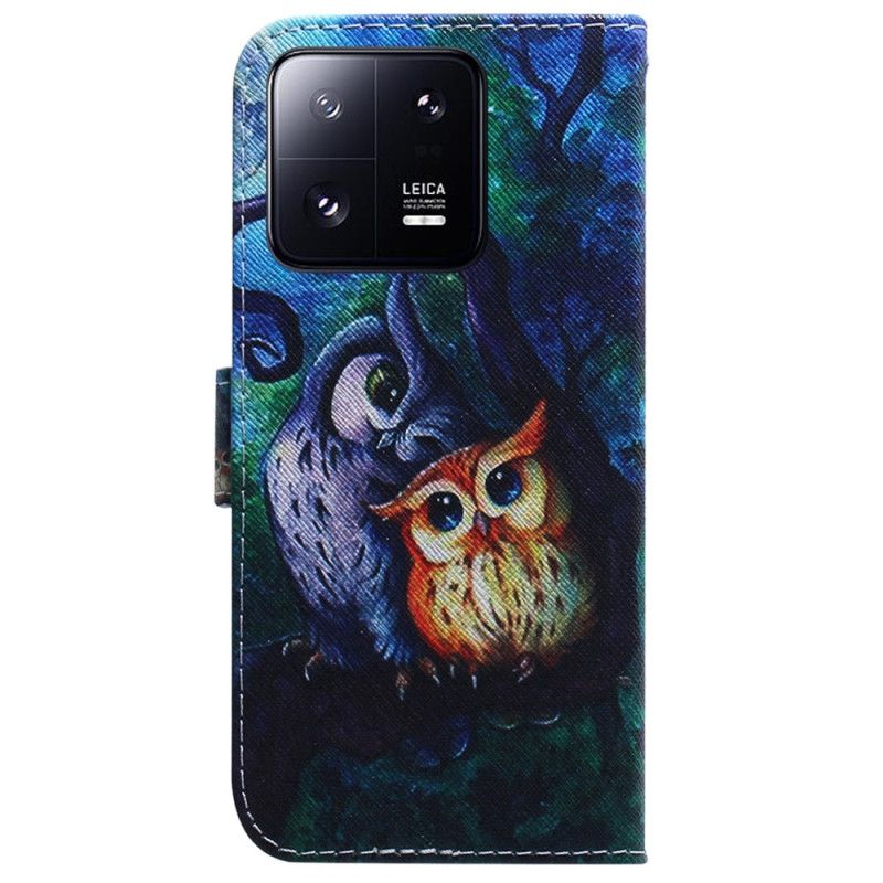 Kožené Puzdro Xiaomi 13 Pro Maľba Strappy Owls