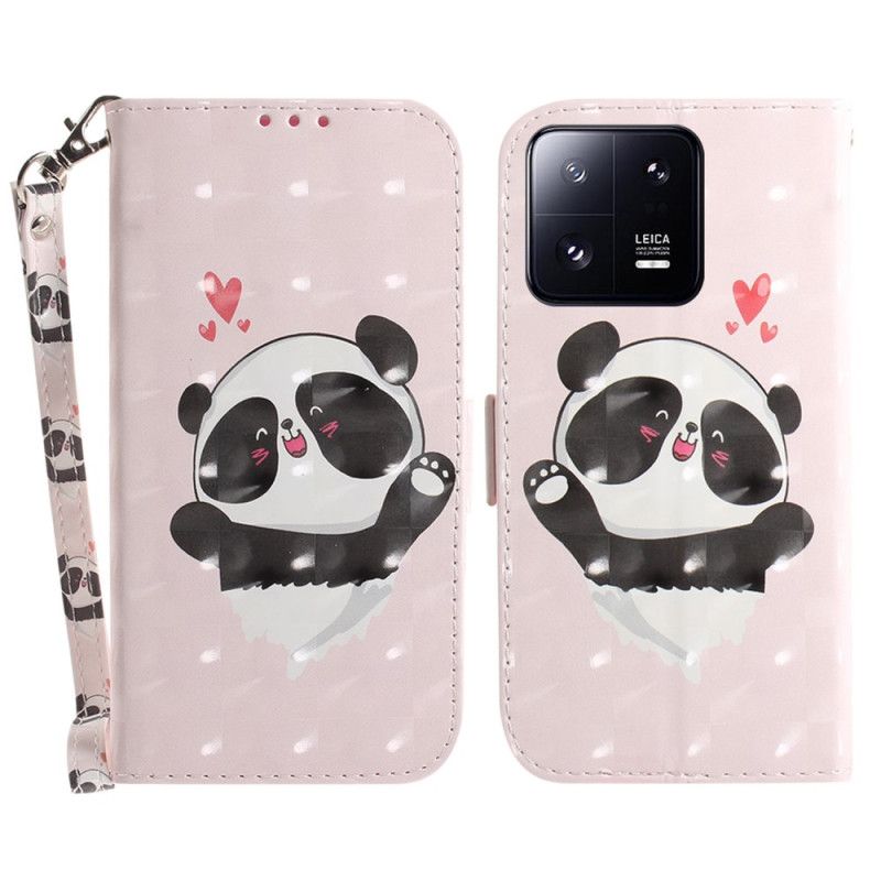 Kožené Puzdro Xiaomi 13 Pro Panda Love With Lanyard