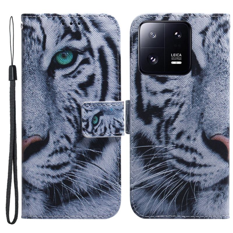 Kožené Puzdro Xiaomi 13 Pro Strappy Biely Tiger