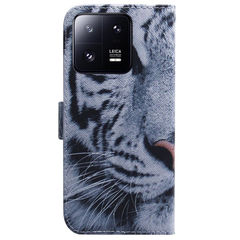 Kožené Puzdro Xiaomi 13 Pro Strappy Biely Tiger