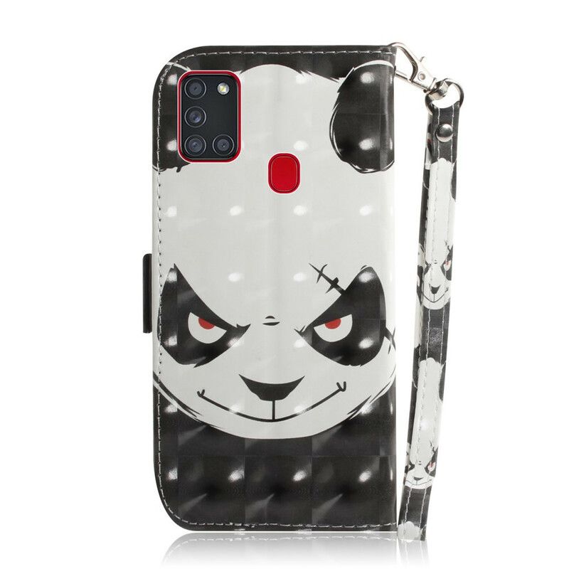 Kožené Puzdro Samsung Galaxy A21s Angry Panda With Lanyard