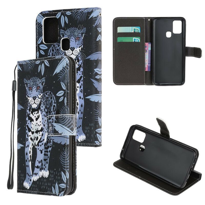 Kožené Puzdro Samsung Galaxy A21s Strappy Leopard