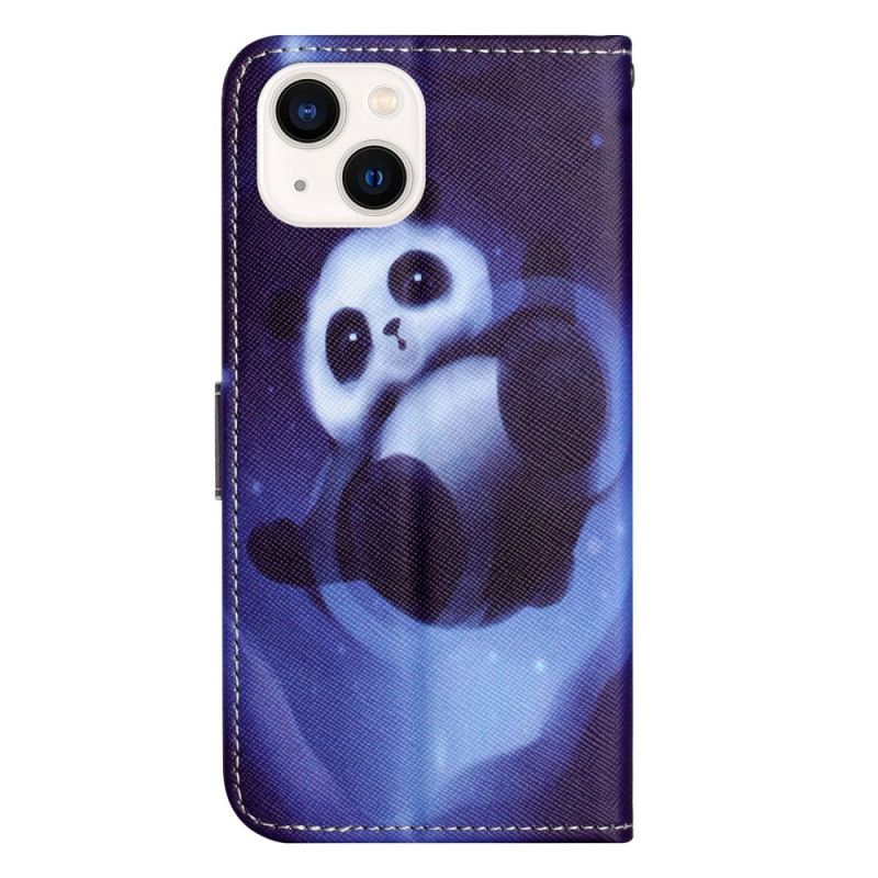 Peňaženkový Kryt iPhone 14 Plus Panda Vo Vesmíre So Šnúrkou