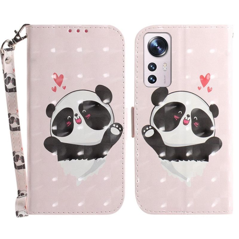 Kožené Puzdro Xiaomi 12 / 12X Panda Love With Lanyard