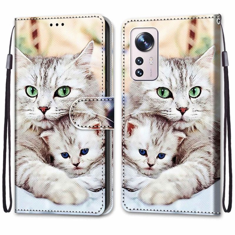 Peňaženkový Kryt Xiaomi 12 / 12X Rodina Strappy Cat