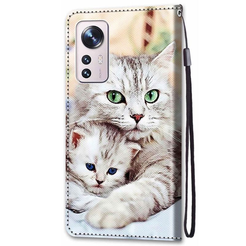 Peňaženkový Kryt Xiaomi 12 / 12X Rodina Strappy Cat