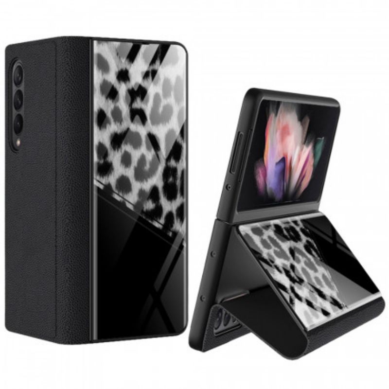 Flipové Puzdro Samsung Galaxy Z Fold 3 5G Kožené Puzdro Leopardie Tvrdené Sklo