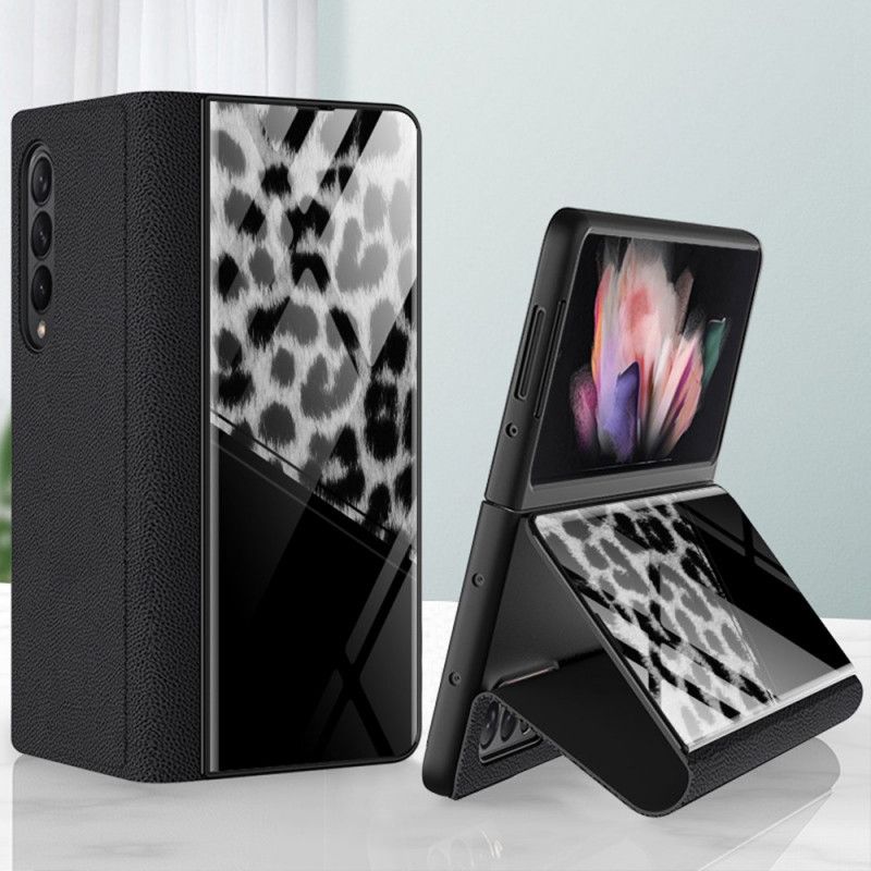 Flipové Puzdro Samsung Galaxy Z Fold 3 5G Kožené Puzdro Leopardie Tvrdené Sklo