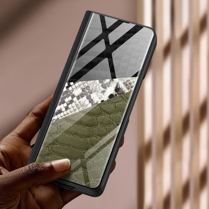 Flipové Puzdro Samsung Galaxy Z Fold 3 5G Kožené Puzdro Leopardie Tvrdené Sklo