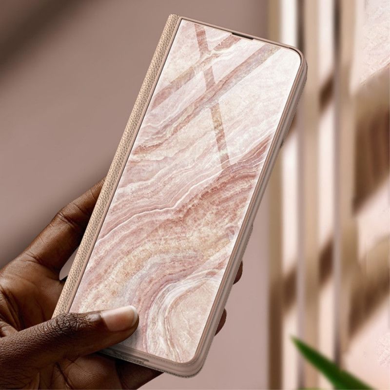 Flipové Puzdro Samsung Galaxy Z Fold 3 5G Kožené Puzdro Tvrdené Sklo S Mramorovým Efektom