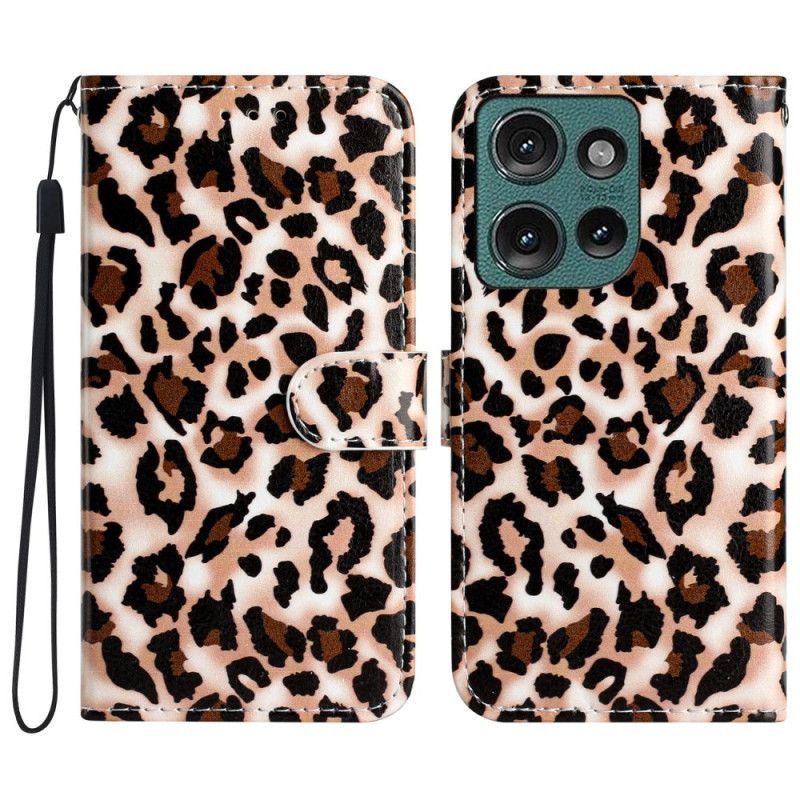 Kožené Puzdro Motorola Edge 50 Leopard Print Strappy