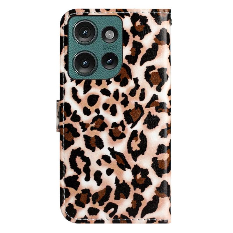 Kožené Puzdro Motorola Edge 50 Leopard Print Strappy