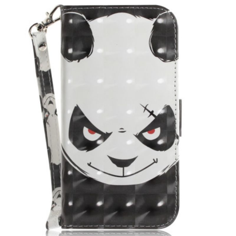 Kožené Puzdro Realme C35 Angry Panda With Lanyard