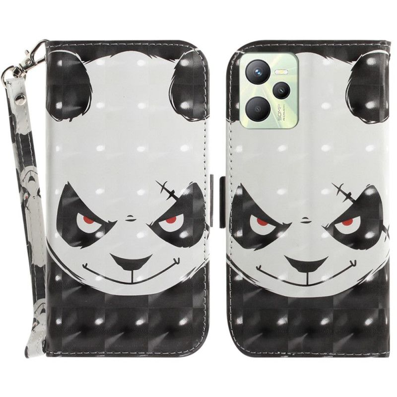 Kožené Puzdro Realme C35 Angry Panda With Lanyard