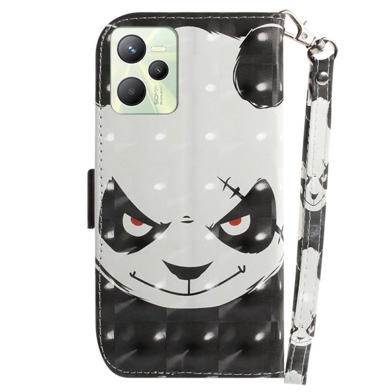 Kožené Puzdro Realme C35 Angry Panda With Lanyard