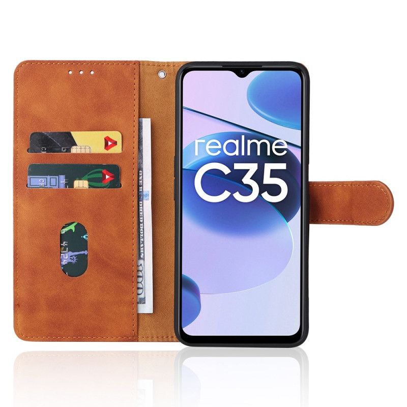 Kožené Puzdro Realme C35 Pocit Dotyku Pokožky S Remienkom