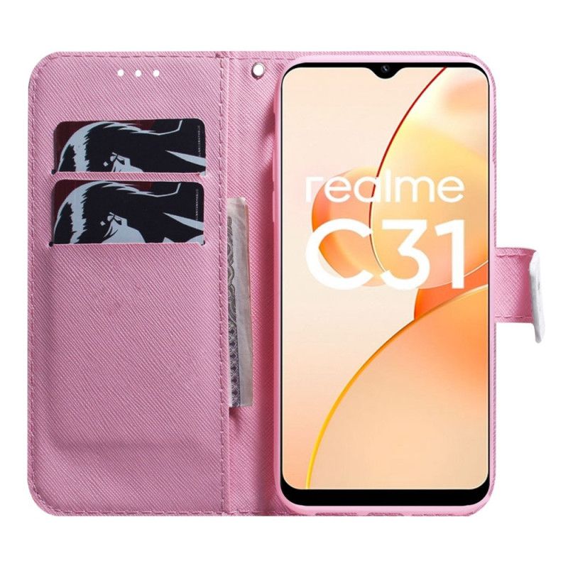 Kožené Puzdro Realme C35 Ružový Kvet