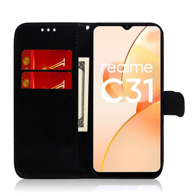 Kožené Puzdro Realme C35 Strappyho Zrkadlový Efekt