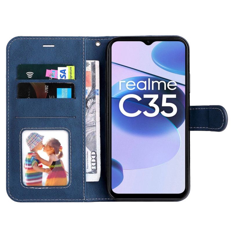 Kožené Puzdro Realme C35 Trikolórový Kožený Efekt