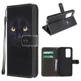 Peňaženkový Kryt Xiaomi Mi 10T / 10T Pro Strappy Black Cat Eyes