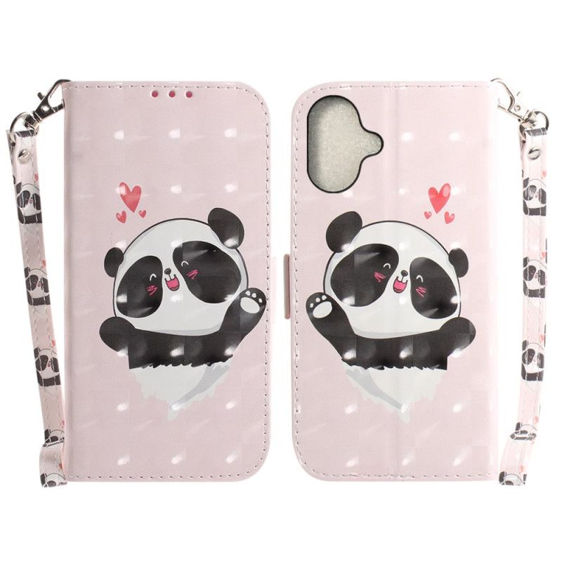 Kožené Puzdro iPhone 16 Plus Kryt Na Mobil Panda Love S Popruhom