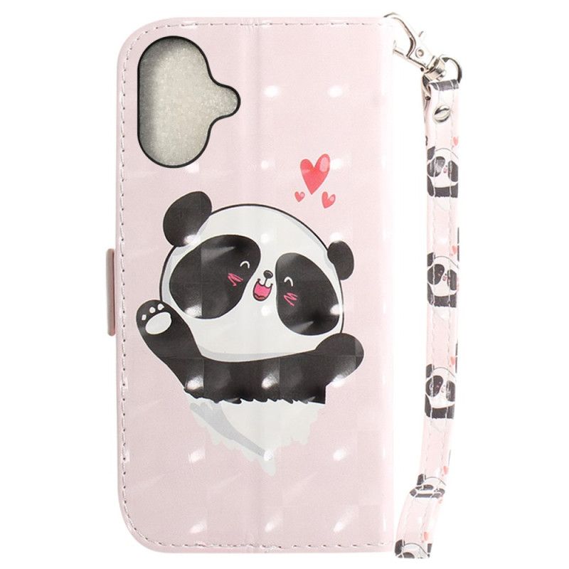 Kožené Puzdro iPhone 16 Plus Kryt Na Mobil Panda Love S Popruhom