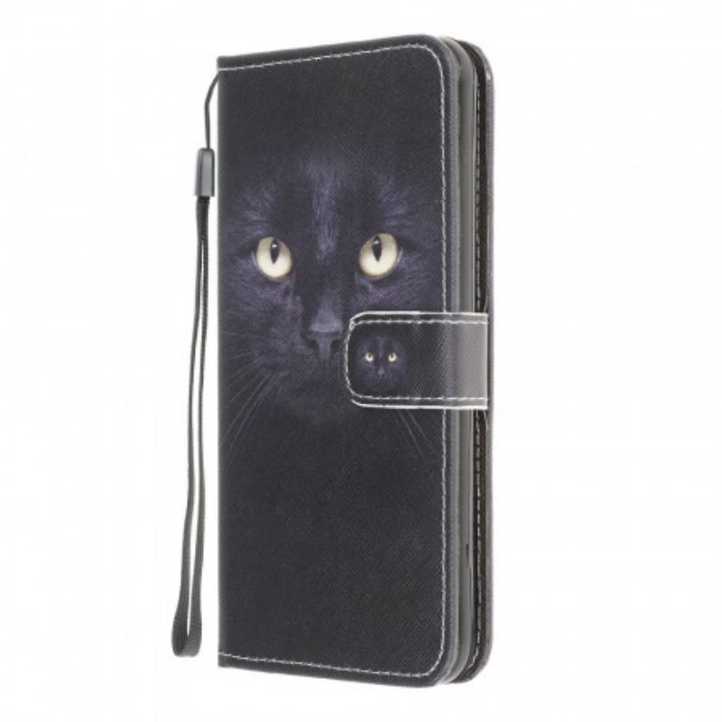 Kožené Puzdro Samsung Galaxy M32 Strappy Black Cat Eyes