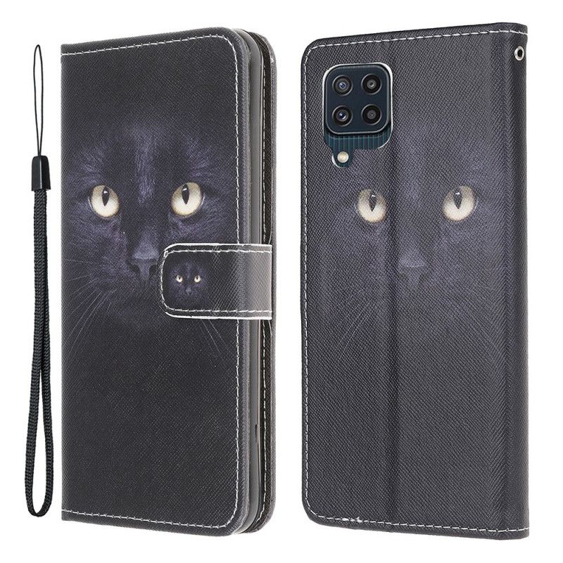 Kožené Puzdro Samsung Galaxy M32 Strappy Black Cat Eyes