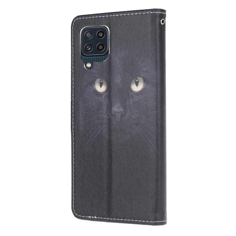 Kožené Puzdro Samsung Galaxy M32 Strappy Black Cat Eyes