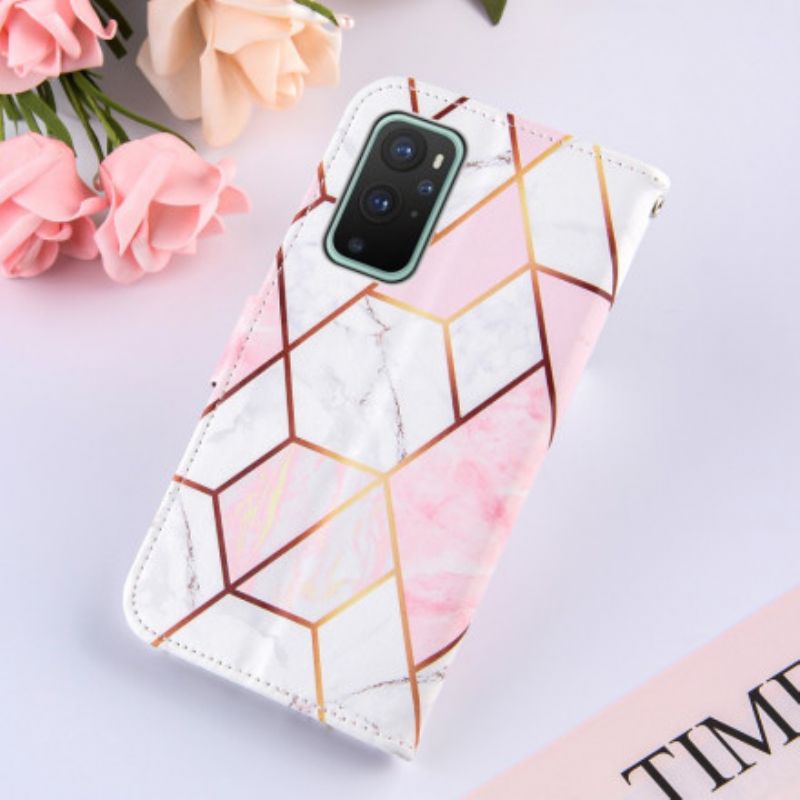 Peňaženkový Kryt OnePlus 9 Pruhovaný Geometrický Mramor