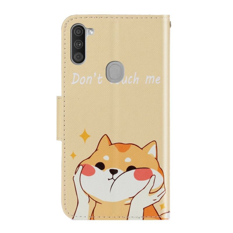 Kožené Puzdro Samsung Galaxy M11 Cat Don't Touch Me S Popruhom