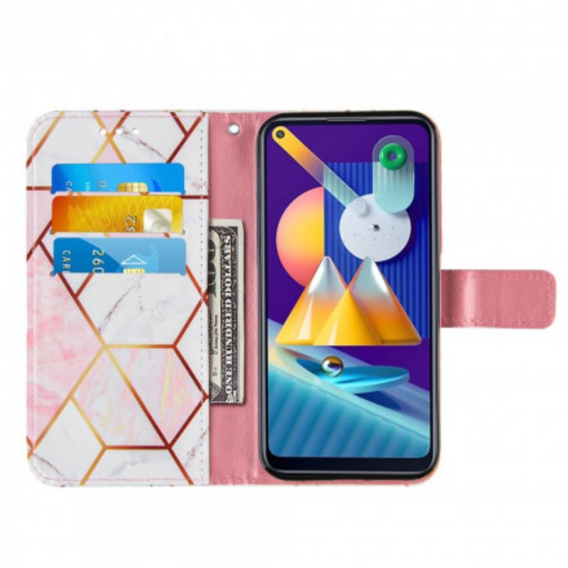 Kožené Puzdro Samsung Galaxy M11 Geometrický Mramor