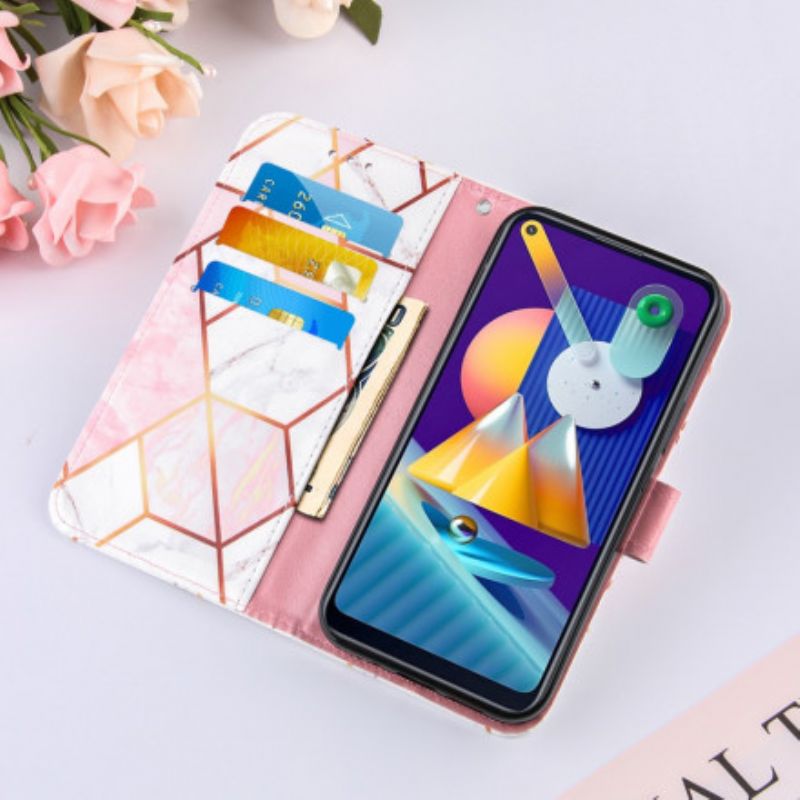 Kožené Puzdro Samsung Galaxy M11 Geometrický Mramor