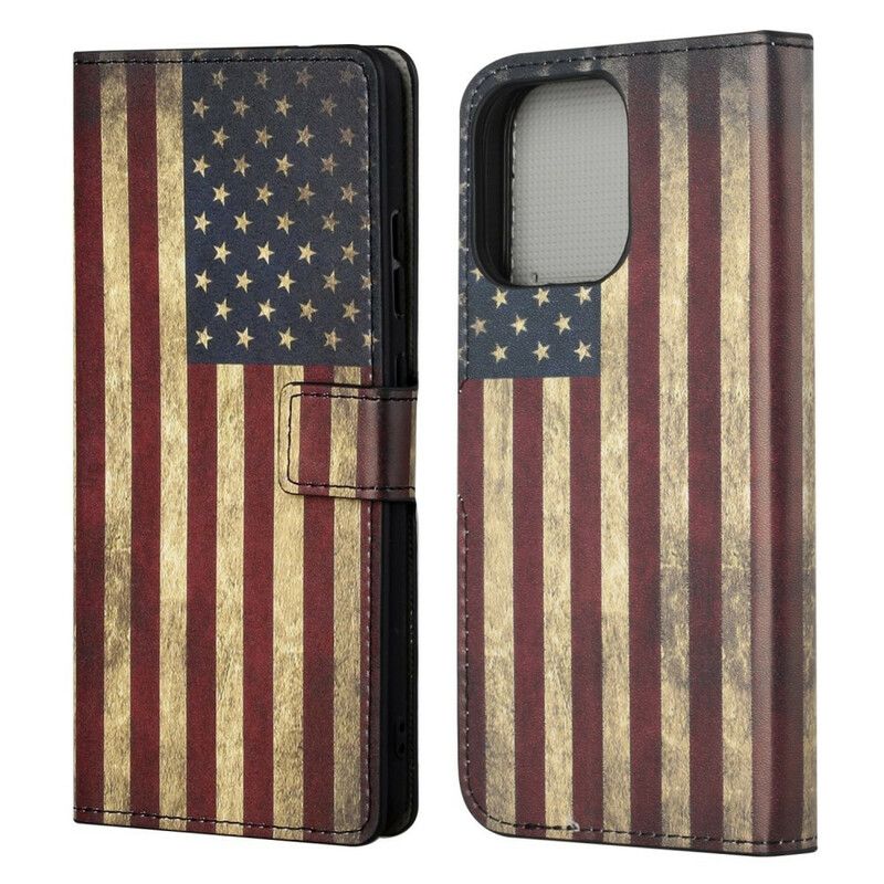 Kožené Puzdro iPhone 13 Pro Vlajka Usa