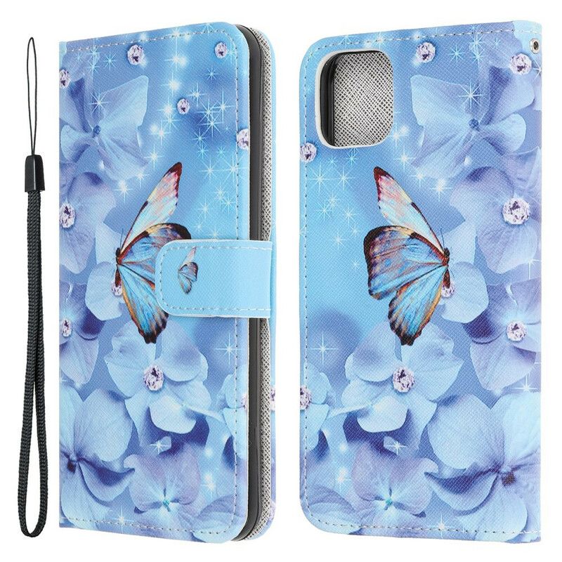 Peňaženkový Kryt iPhone 13 Pro Strappy Diamond Butterflies