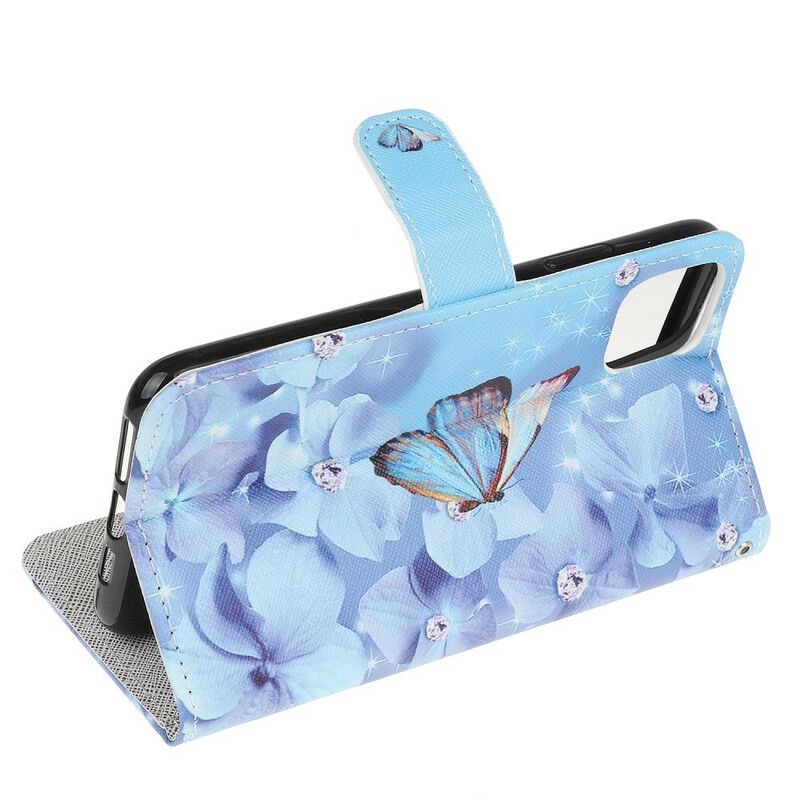 Peňaženkový Kryt iPhone 13 Pro Strappy Diamond Butterflies