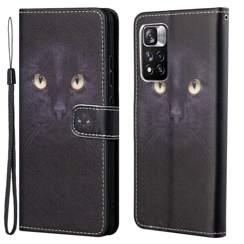 Kožené Puzdro Xiaomi Redmi Note 11 Pro / 11 Pro 5G Strappy Black Cat Eyes