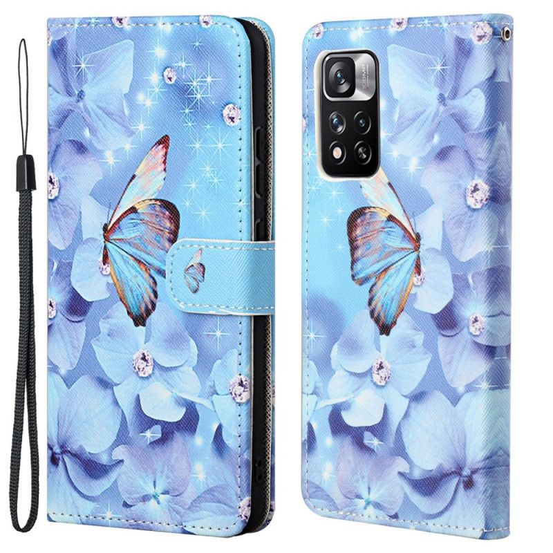 Kožené Puzdro Xiaomi Redmi Note 11 Pro / 11 Pro 5G Strappy Diamond Butterflies