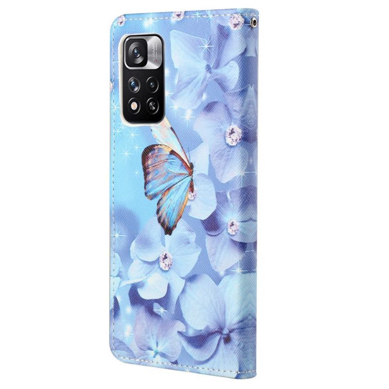 Kožené Puzdro Xiaomi Redmi Note 11 Pro / 11 Pro 5G Strappy Diamond Butterflies