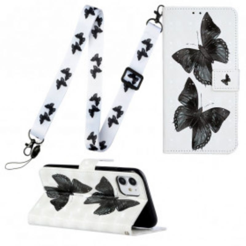 Kožené Puzdro iPhone 11 Butterfly Nastaviteľný Popruh