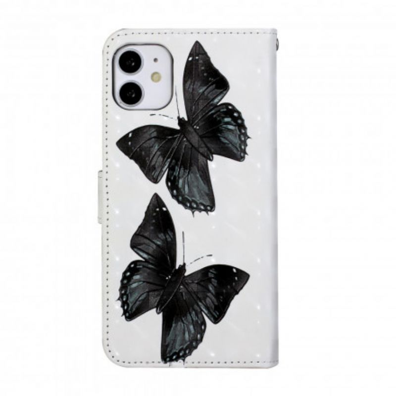 Kožené Puzdro iPhone 11 Butterfly Nastaviteľný Popruh