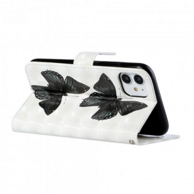 Kožené Puzdro iPhone 11 Butterfly Nastaviteľný Popruh