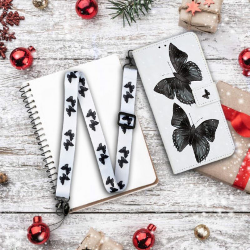 Kožené Puzdro iPhone 11 Butterfly Nastaviteľný Popruh